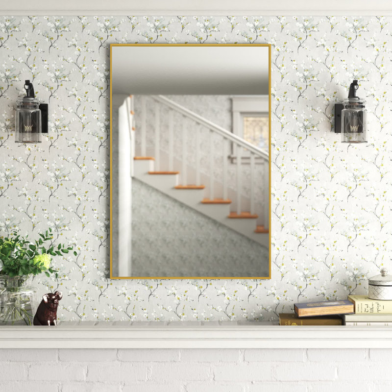 Beunca Metal Framed Bathroom Vanity Mirror, Gold, 32" x 24"