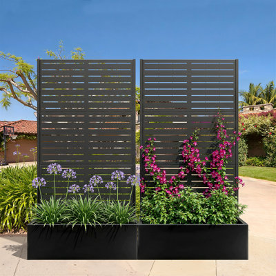 Boîte à fleurs en métal avec treillis, lit de jardin surélevé pour l'extérieur avec écran d'intimité pour plantes grimpantes, lit de jardin en métal avec trous de drainage, boîte à fleurs en métal pour patio ou balcon