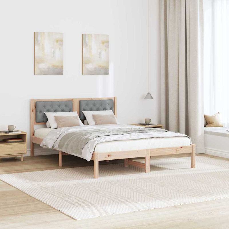 Solid Wood Bed, Natural/Light Grey, European Double (140 x 190 cm)