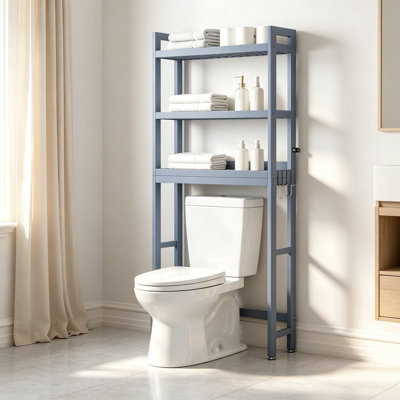 Meuble de rangement suspendu au-dessus des toilettes, organisateur de salle de bain en bambou à 3 niveaux avec tablette réglable et crochets, tablette gain de place pour salle de bain, buanderie, balcon