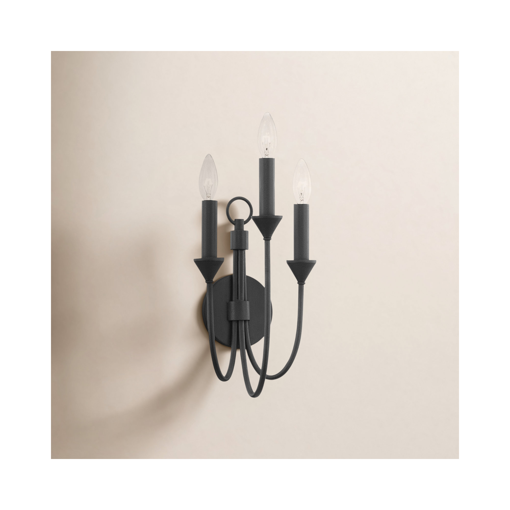 3 Light Dimmable Candle Wall Light, Forged Iron