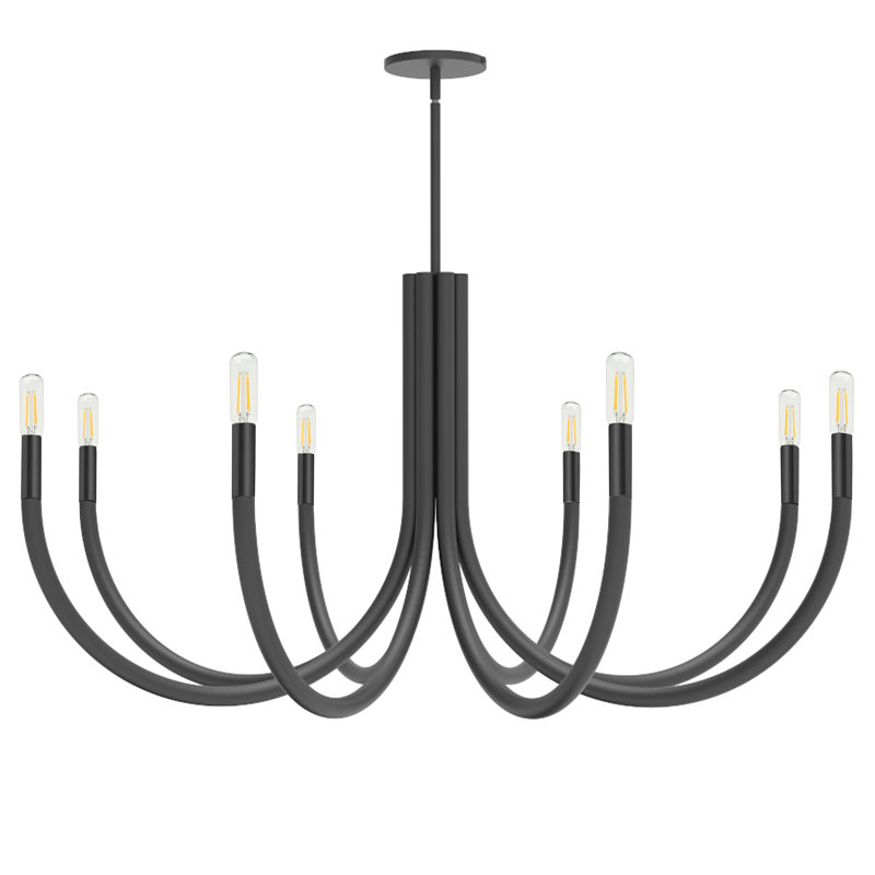 Lustre classique / traditionnel de style baguette Wand, H 19,25 po x l 38 po x P 38 po, Noir mat, 8