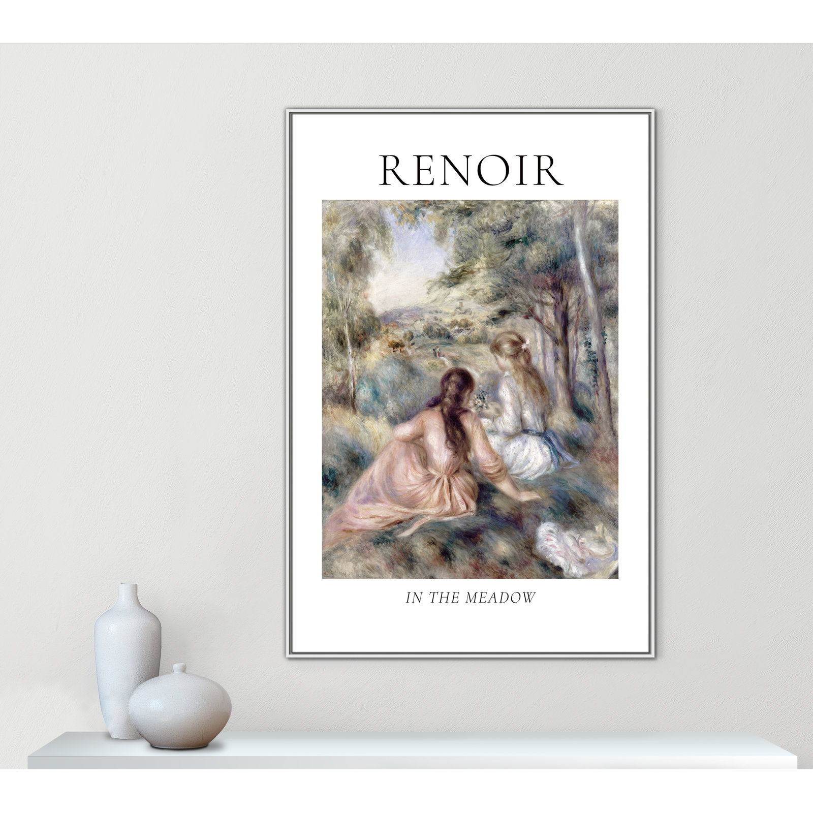 Old Masters Collection " In The Meadow " by Auguste Renoir, No, 61.5" H x 41.5" W x 2" D, White Floater Frame