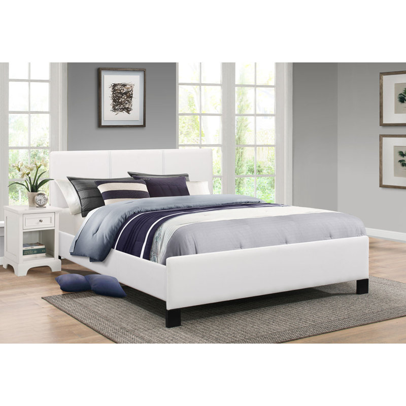 Lit plateforme tapissier, Blanc, Double