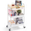 3-Tier Metal Utility Rolling Cart with Drawer & Wooden Table Top, Storage Cart White Trolley Kitchen Organizer Rolling Desk with Locking Wheels for Office, Classroom, Dorm, Bedroom-89259769