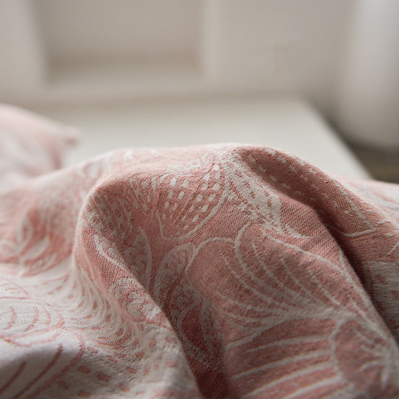 Vintage Jacquard Textured Floral  Cotton-Linen Duvet Cover Set, King Duvet Cover + 2 Pillowcases, Pink