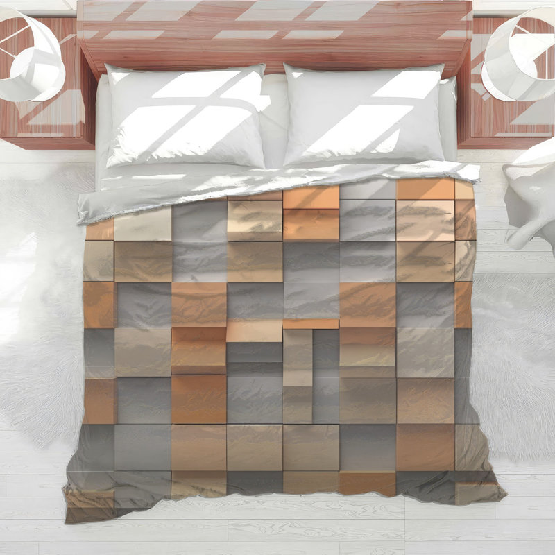 Beige Orange Squares Comforter, Twin