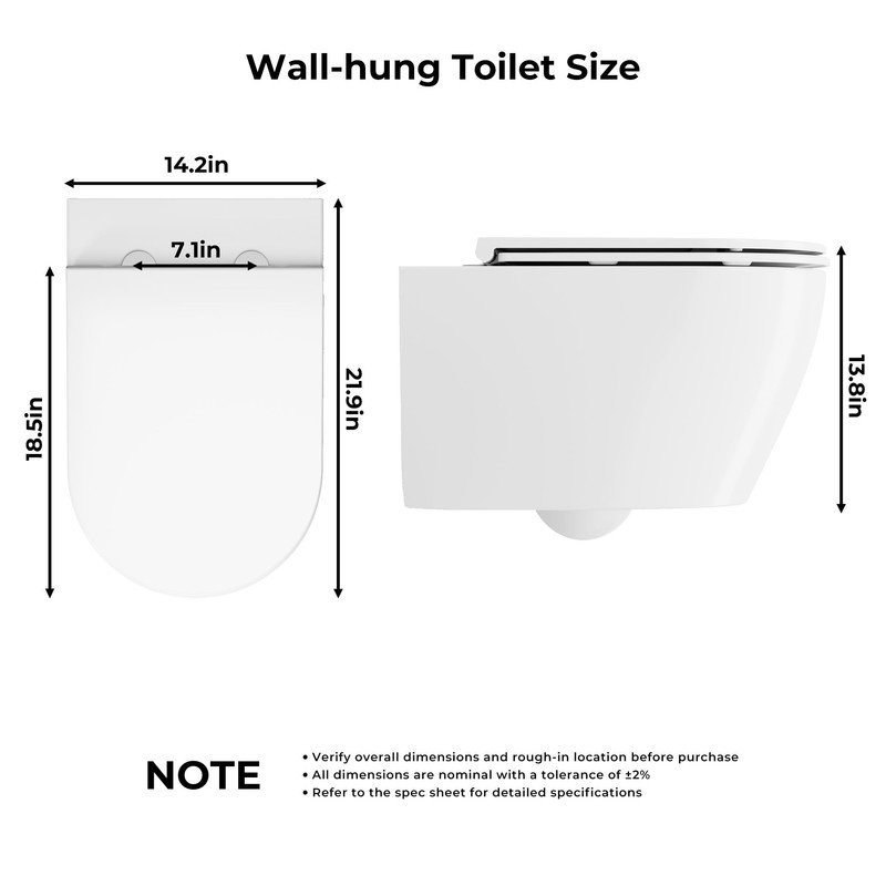 Toilette murale moderne, hauteur de chasse double confort avec siège à fermeture douce et couvercle ultra-mince - blanc