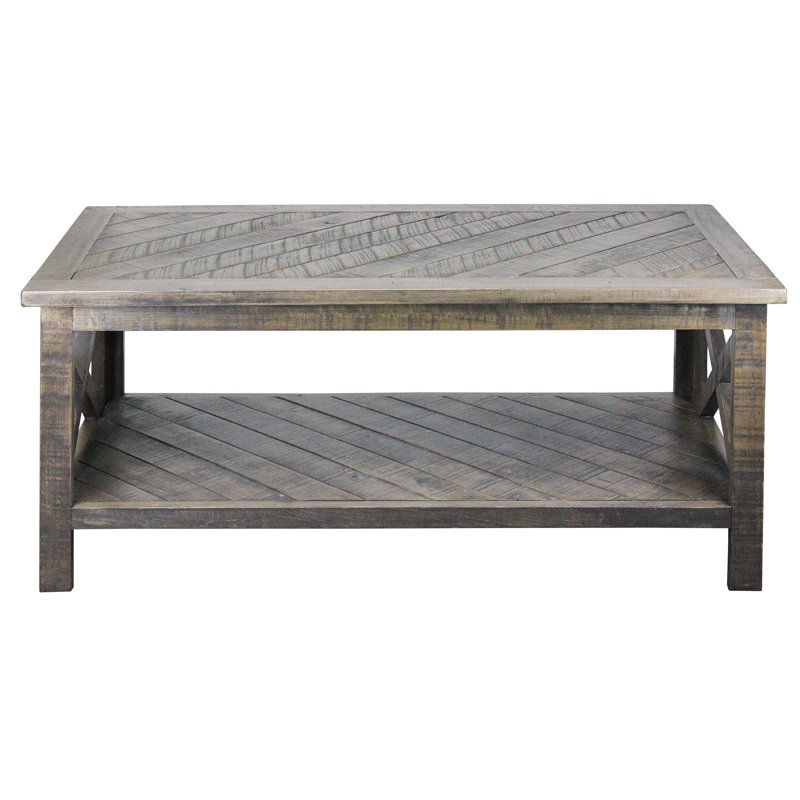 Ringe Solid Wood Top Coffee Table, Rustic Driftwood