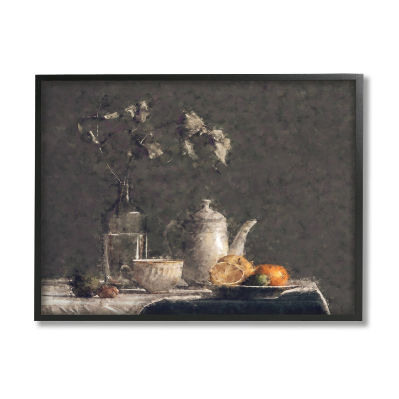 Tablette de nature morte vintage découpée en tranches de fruits - peinture, H 24 po x l 30 po x P 1,5 po