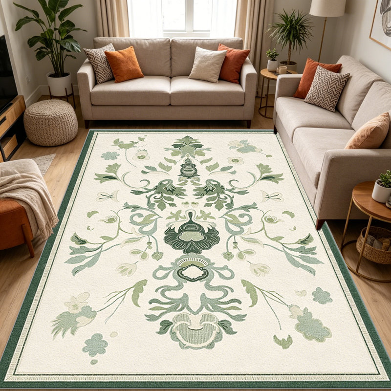 Floral Medallion Green carpet-easy to clean, machine-washable, soft and comfortable; suitable for door mats, kitchens, living rooms, bedrooms, corridors, and laundry areas. Easy to clean, durable carpet for home decoration.