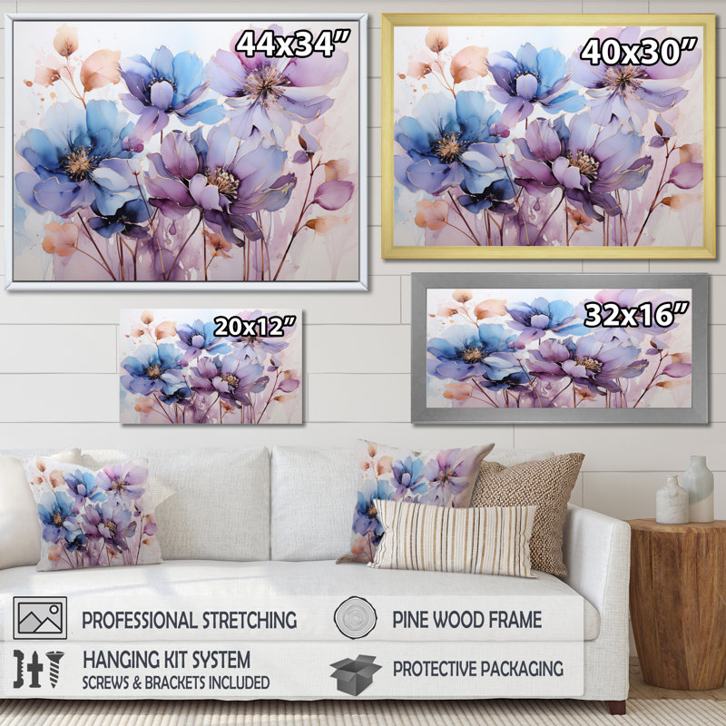 «Mauve Botanical Serenade III - Abstract Botanicals», impressions sur toile, Cadre simple argenté, L 40 po x H 30 po