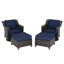 Ensemble de 4 chaises pivotantes et repose-pieds en osier avec coussins bleus PE-1710527769