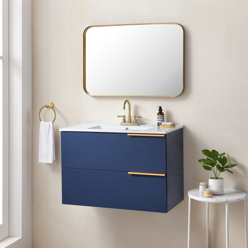 Meuble-lavabo mural simple bleu 36 po avec lavabo en céramique 36 po