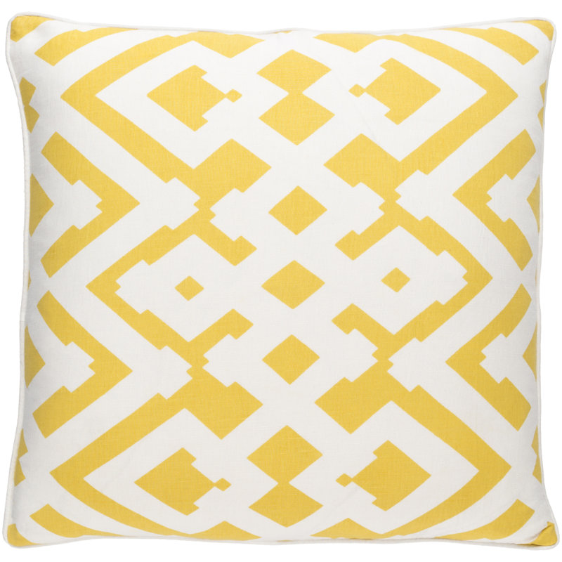 Belford Geometric Linen Throw Pillow, 18" H x 18" W x 4" D, Sunflower/Ivory