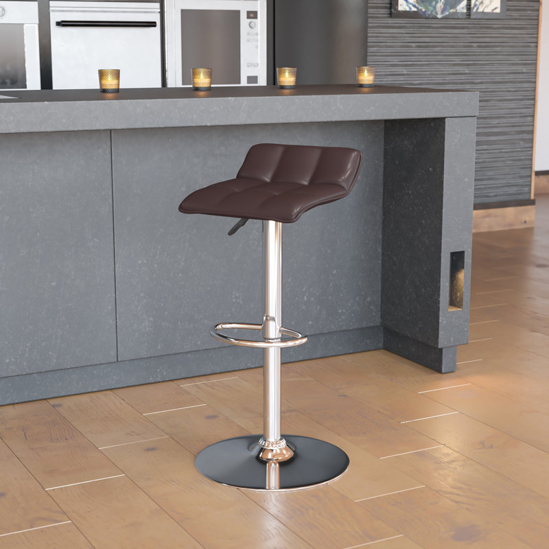 Noriega Swivel Upholstered Adjustable Height Counter Stool with Metal Frame, Brown