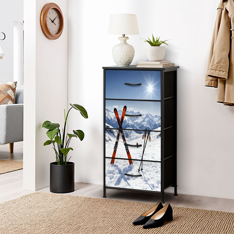 4 Drawer Dresser for Bedroom, Narrow Chest of Drawers, Wooden Top and Study Iron Frame 18"x37.5"-(WxH)