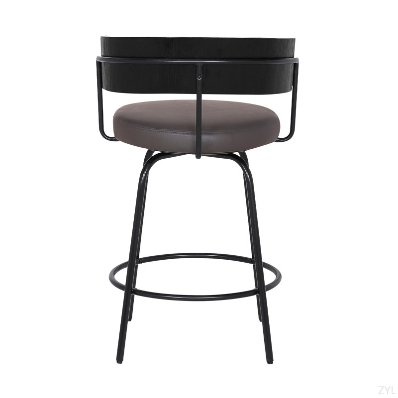 Tabouret de bar pivotant de 26 po en similicuir gris avec finition thermolaquée noire