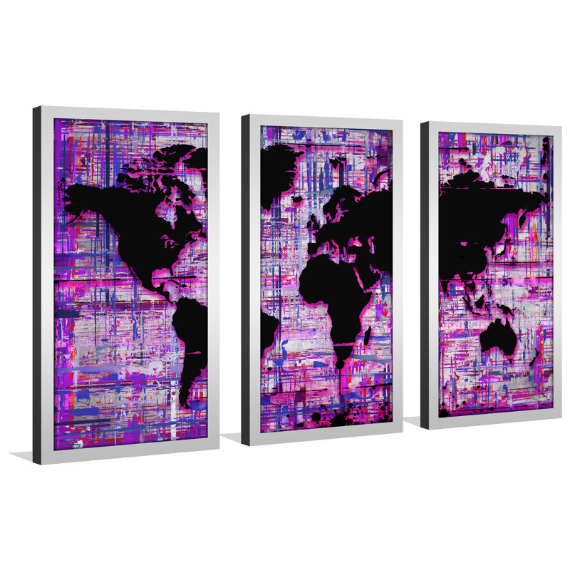 « mad world mauve » par jodi, ensemble de 3 reproductions d’art encadrées, H 25,5 po x l 40,5 po x P 1 po