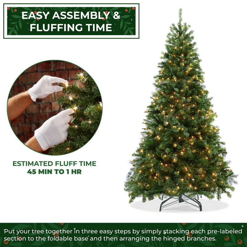 7.5FT Pre-Lit Green Spruce Artificial Christmas Tree with Metal Stand