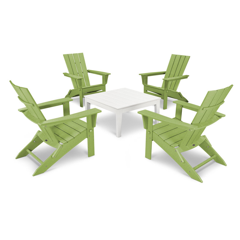 POLYWOOD Quattro Folding Chair 5-Piece Conversation Set, Lime/White