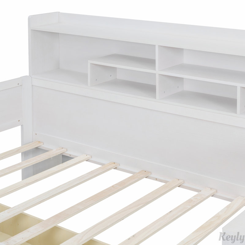 Lit de jour en bois avec tiroirs et bureau, Blanc antique