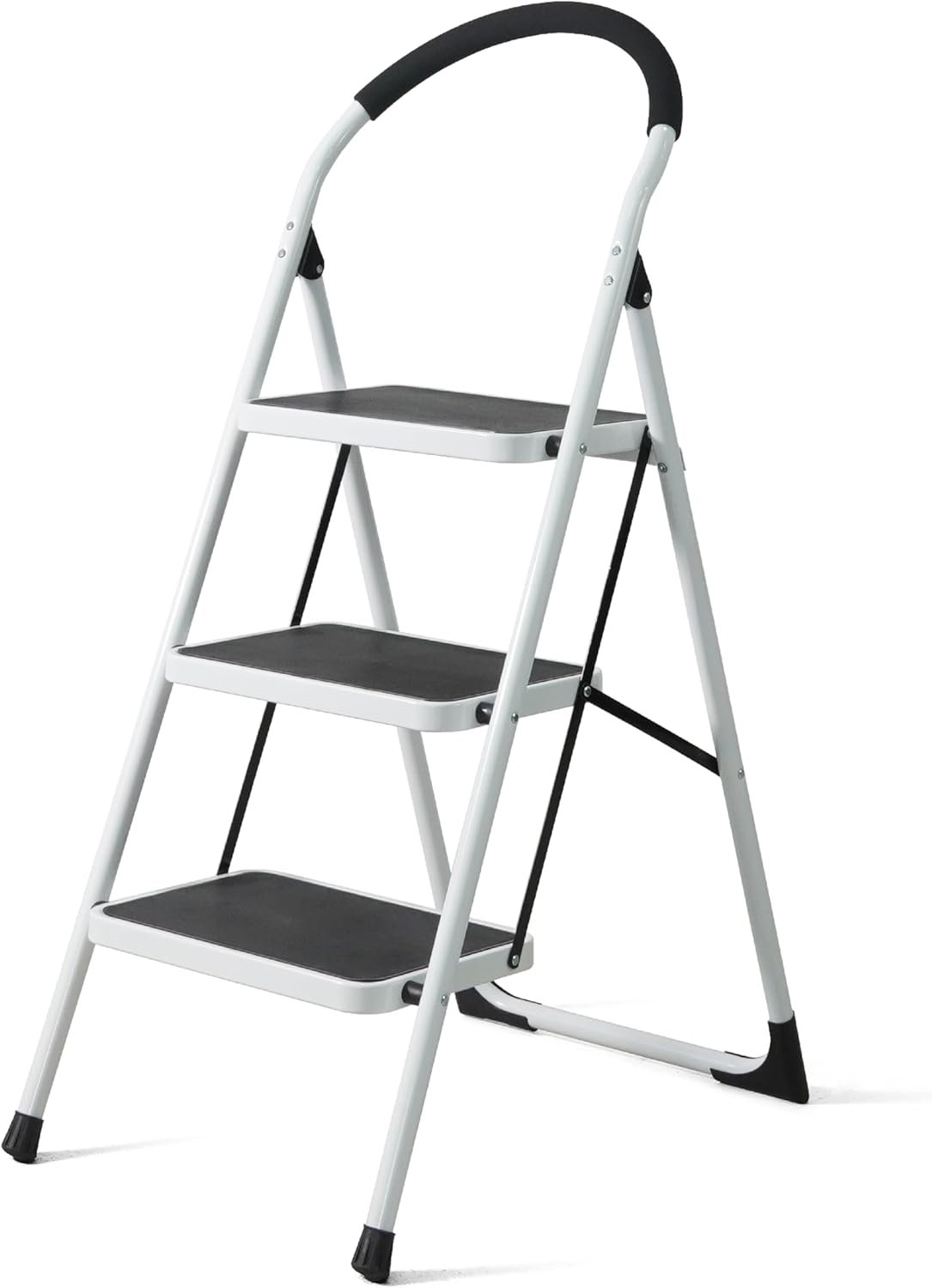 Ebern Designs Folding 3-Step Ladder with Extra Wide Anti-Slip Pedal & Hand Grip, Multiple Colors Available | Wayfair