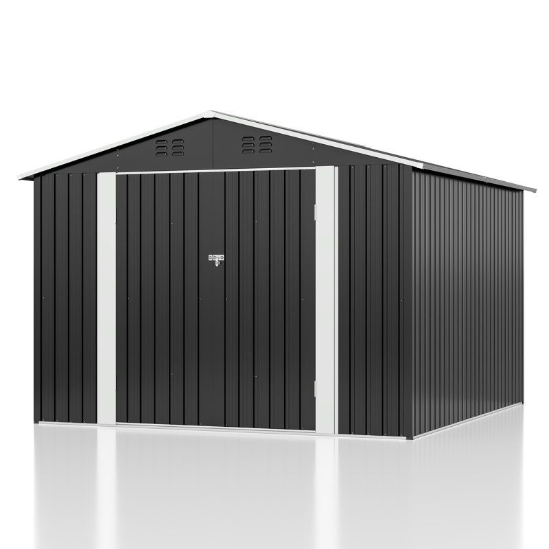 Remise de rangement extérieure en métal avec structure de cadre et portes verrouillables, H 80,3 po x l 119,3 po x P 96,9 po