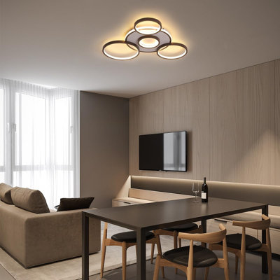 Plafonnier moderne à DEL, plafonnier encastré à DEL à 5 anneaux brun avec télécommande, plafonniers à intensité variable, plafonnier à proximité pour cuisine, salle à manger et salon
