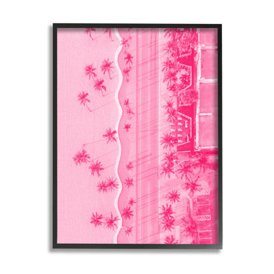 Paysage aérien tropical rose, impression sur bois