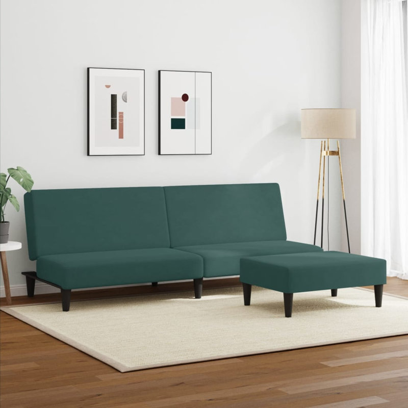Velvet Convertible Sofa, Dark Green Velvet, Black