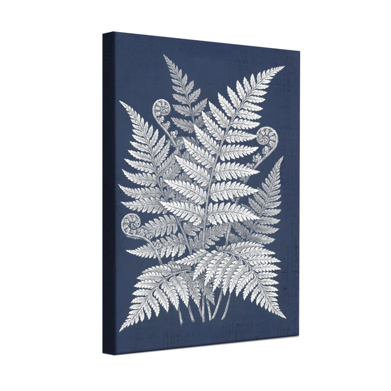 Plantes et fleurs, fougères argentées sur fond bleu marine, H 24 po x l 16 po