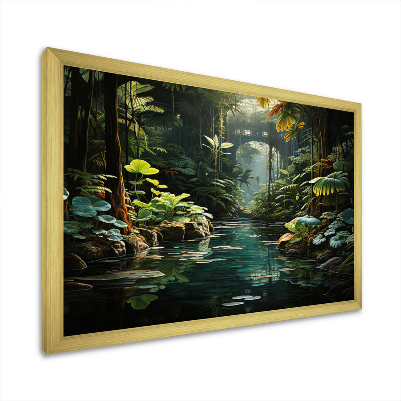 Caraibe Jungle Adventure - reproduction sur toile, H 24 po x l 32 po x P 1 po, Cadre doré simple