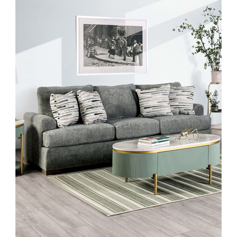 92.4" W Transitional Sofa, Gray, Gray