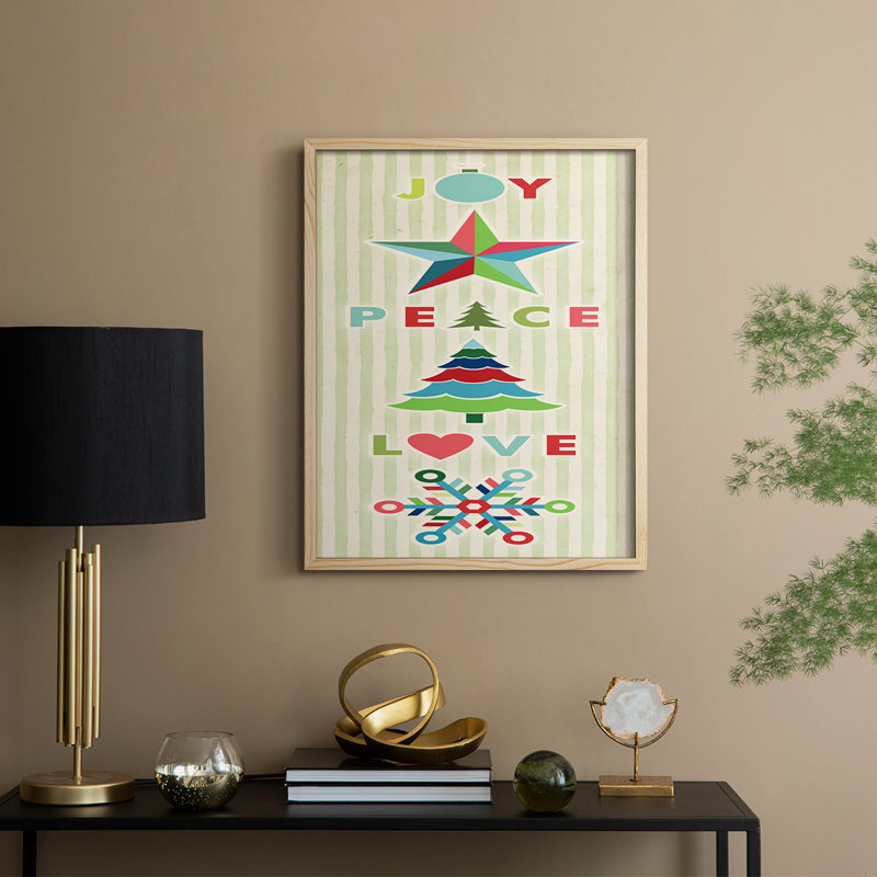 Joy Joy Peace Love, reproduction encadrée - bois massif, Naturel, H 15 po x l 12 po