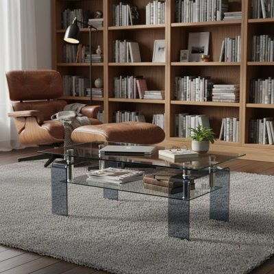 Modern 2-Tier Glass Coffee Table - Clear Acrylic & Chrome Accent Table for Living Room