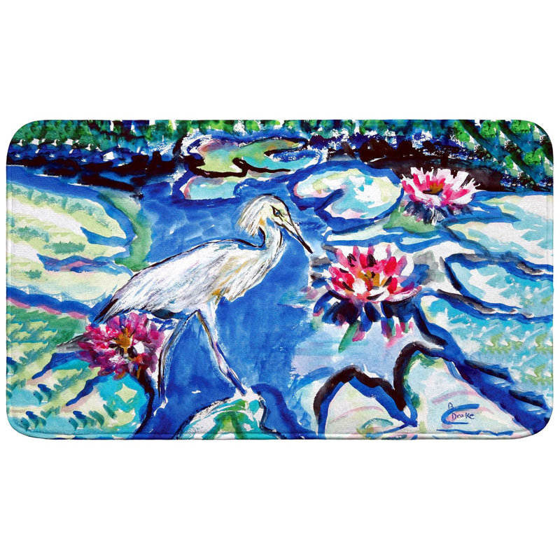 Tapis de bain Heron & Waterlilies, Simple - L 18 po x l 30 po