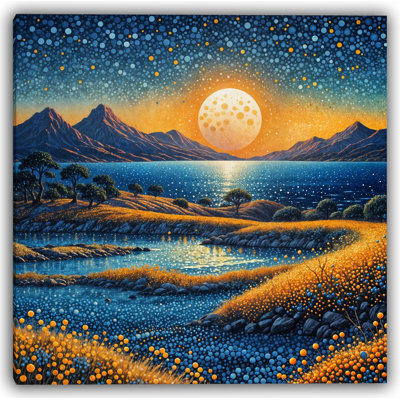 Golden Moon Reflection - Paysage de bord de lac de rêve