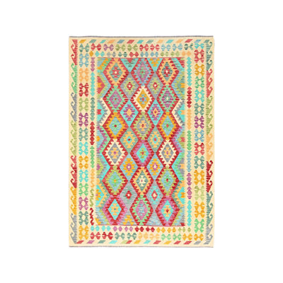6'8"x9'8" Colorful Afghan Kilim 100% Wool Hand Woven Oriental Rug 60202707AE084D4186E57BB667CF78AD