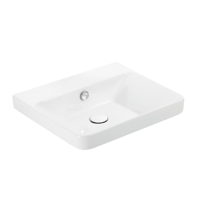 Lavabo de salle de bain rectangulaire encastré en céramique avec trop-plein 18,1 po WS Bath Collections, Fixation murale