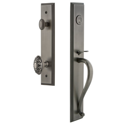 Carré Handleset with Single Cylinder Deadbolt and Grande Victorian Door Knob and Rosette