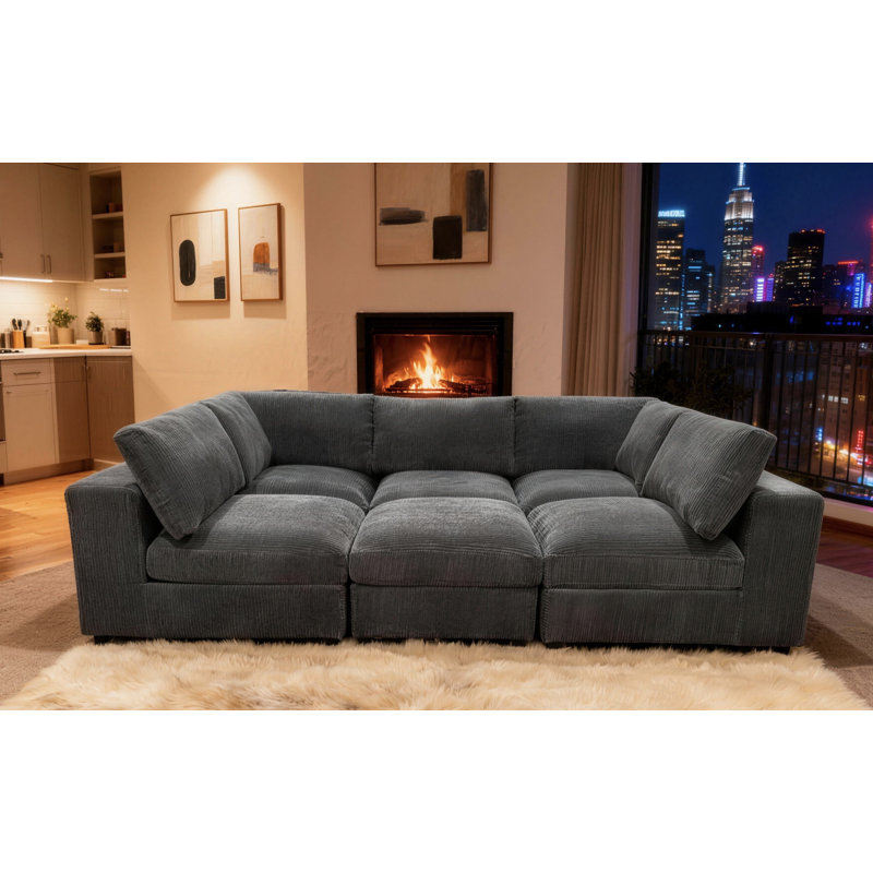 Arregui Corduroy Sectional, Dark Gray Corduroy