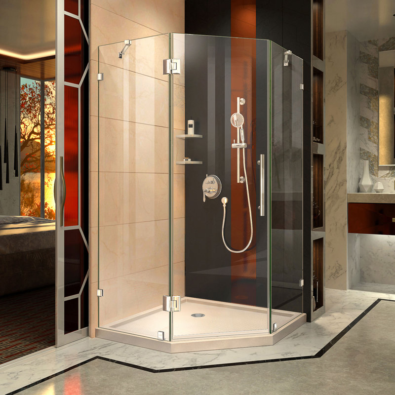 DreamLine Prism Lux 40" x 74.75" Neo-Angle Hinged Shower Enclosure with Base Included, Chrome/Biscuit