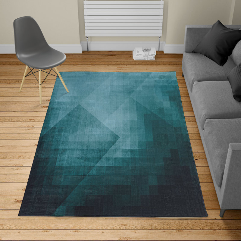 Tapis bleu sarcelle foncé, Rectangle 2 pi 7 po x 4 pi 11 po