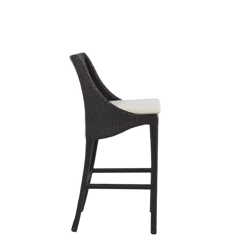 Athena Patio Bar Stool with Cushion, Welt, Black Walnut, Rollo Lace InsideOut® Linen