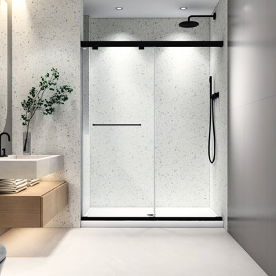5476 Inch Matte Black Shower Cubicle Door, 8Mm Tempered Glass With Nano Cleaning & -Proof Film, Adjustable Soft Closing Feature Double Sliding Bathroom Gate Panel, Inch, Easy Clean , Function