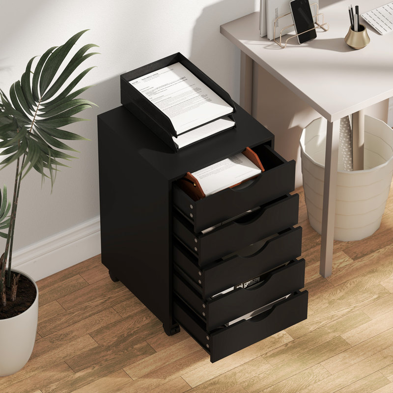 Mileno 5 Drawer Filing Cabinet, Black