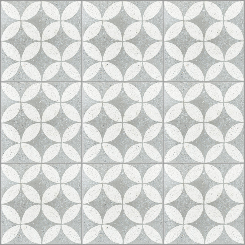 Carreau de ciment pour mur et plancher à motif circulaire 8 po x 8 po Circulos, Terrazzo gris urbain