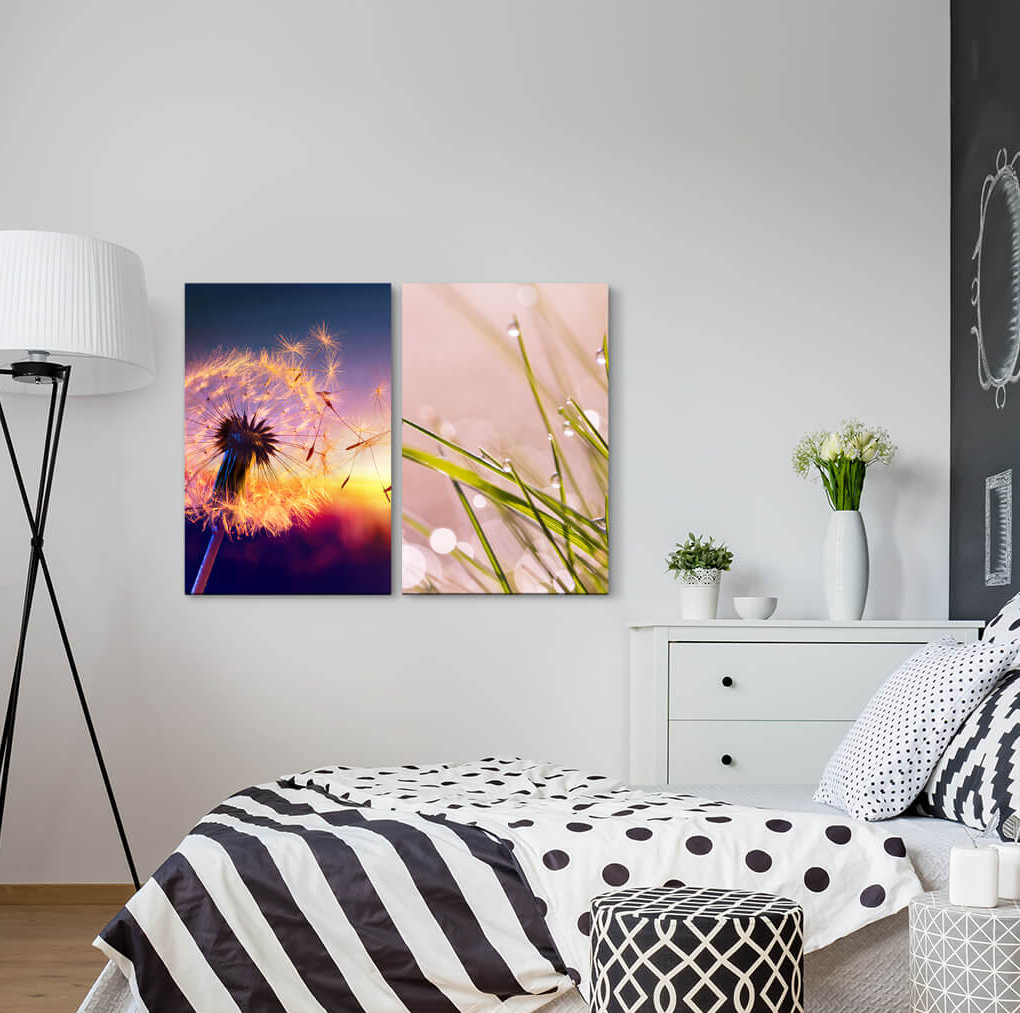 2-tlg. Leinwandbilder-Set - Grafikdruck „Ice Road Sunset Mountains Fog Horizon Calming”