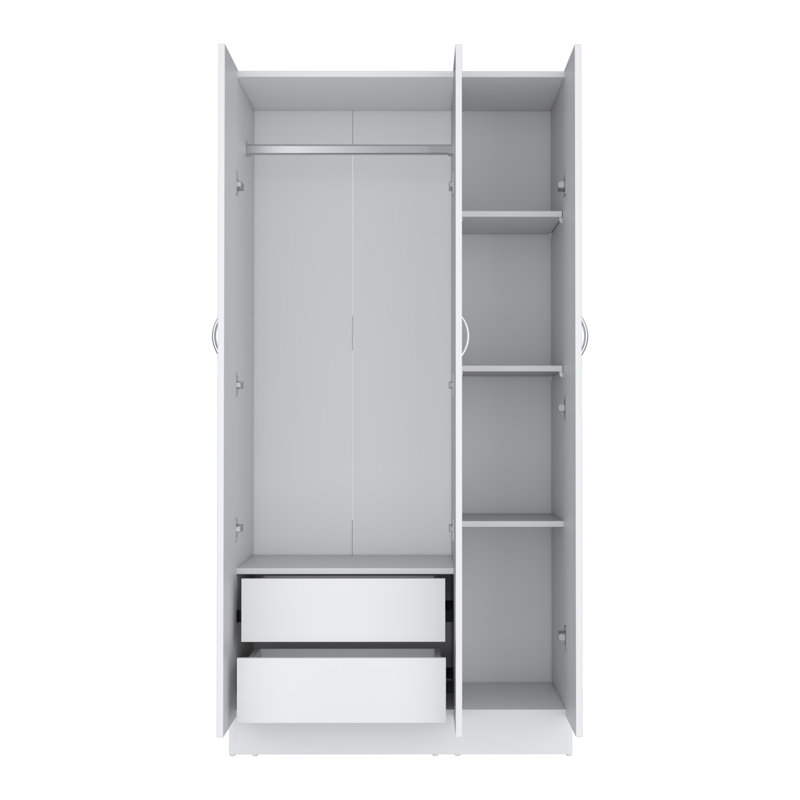 Armoire-penderie Westbury avec 3 portes et 2 tiroirs intérieurs - Chambre, blanc